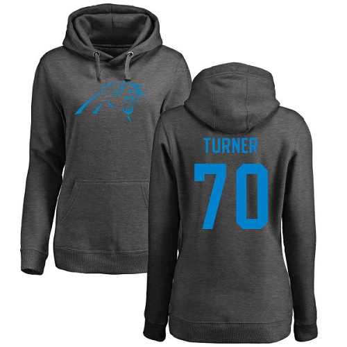 Carolina Panthers Ash Women Trai Turner One Color NFL Football #70 Pullover Hoodie Sweatshirts